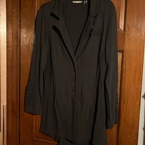 Soft surroundings navy embroidered long knit blazer in medium